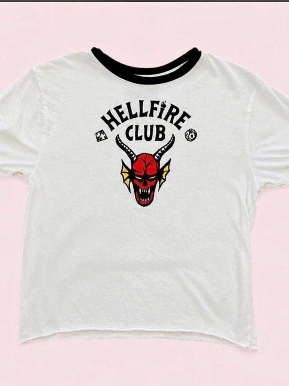 Netflix Stranger Things Hellfire Club Ringer T-Shirt Ringer Tee White & Black XL